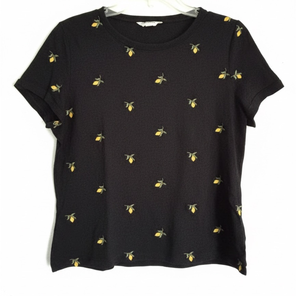 Lucky Brand Black Lemon Print Top SZ M